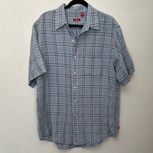Izod Blue Casual Button Down Shirt with Plaid Design
